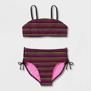 Art Class Neon Stripe 2 piece swim suit bikini Size 4/5 new with tags